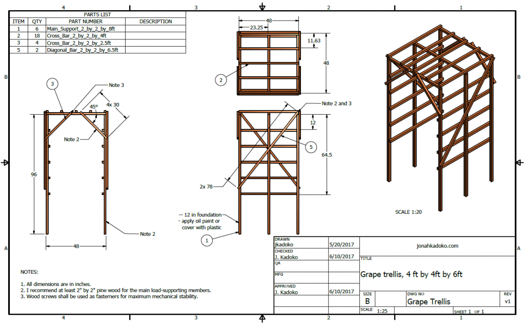 Drawing of the grape trellis. Done in AutoCAD Inventor Professional 2016. 