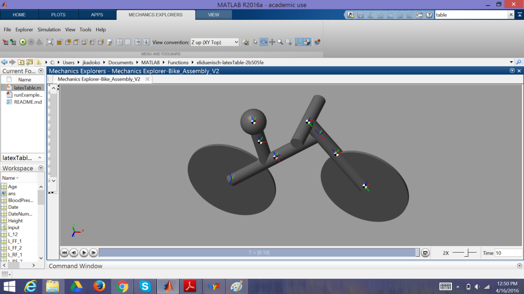 Screenshot of MATLAB and SimMechanics environment.