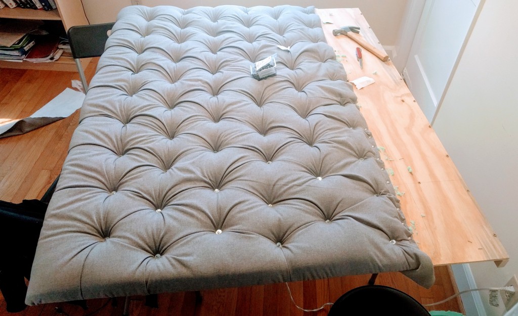 The headboard at the of tufting step.