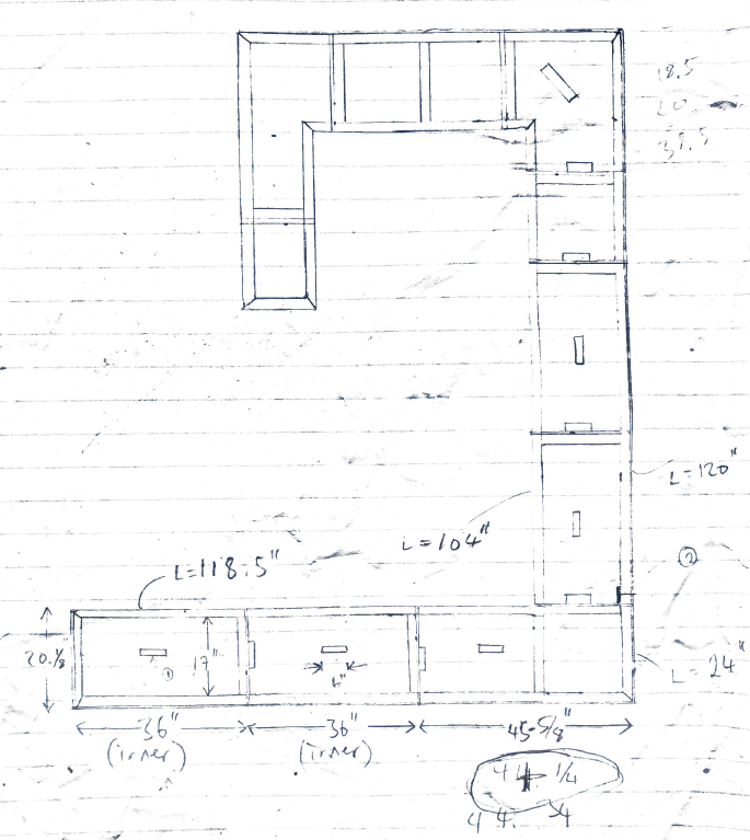 Hand-drawn floor plan of the walk-in closet